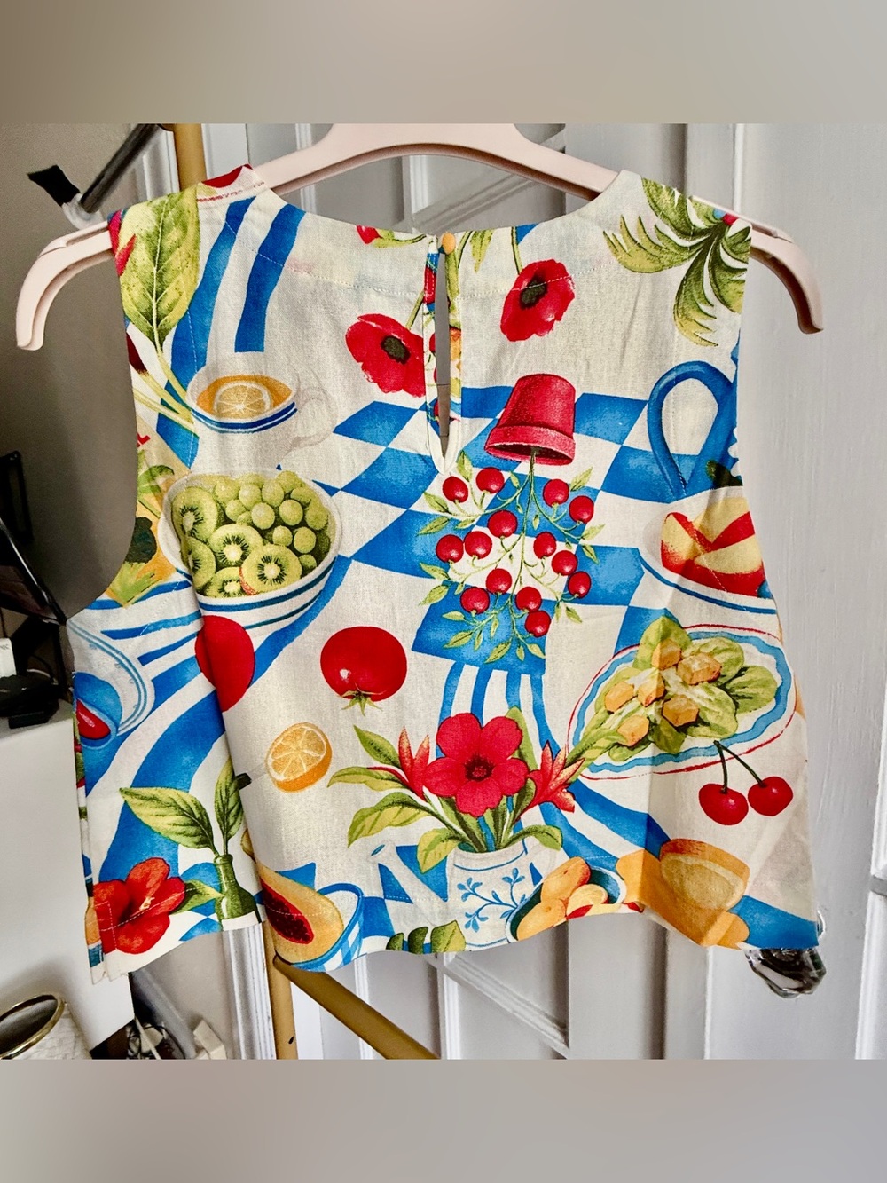 Tropical Print Two Piece Linen Blend Top & Shorts Set Size Large - Picture 3 of 7